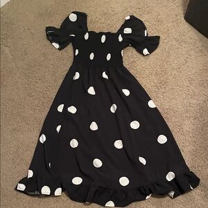 Black Polka Dot Puff Sleeve Midi Dress